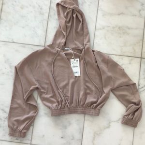 Zara cropped hooded tan top